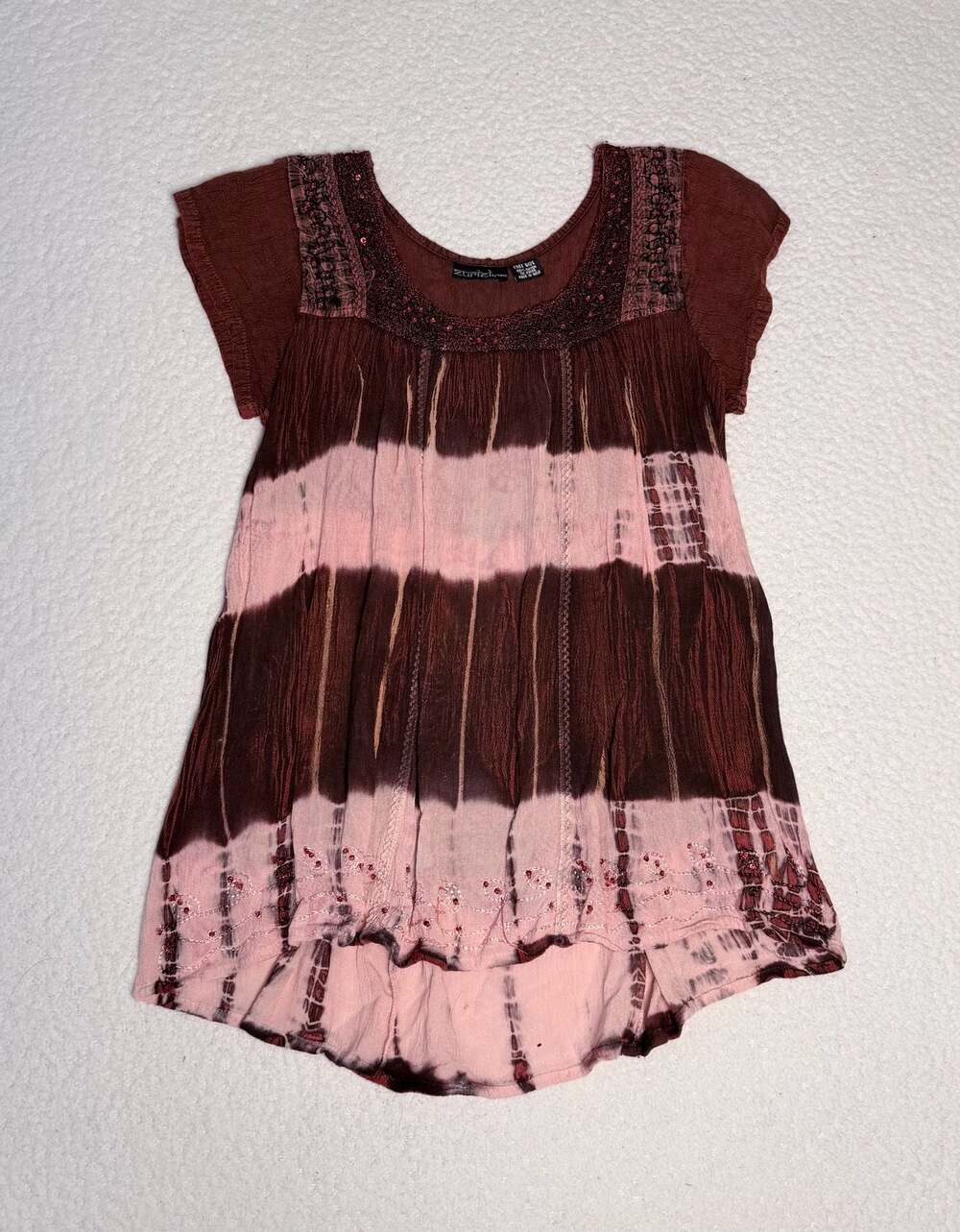 Zuriel by Hans Tie Dye Beaded Embroidered Rayon Top Free Size
